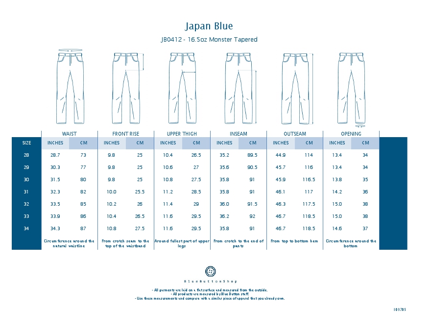 Japan Blue JB0412 - 16.5oz Monster Tapered