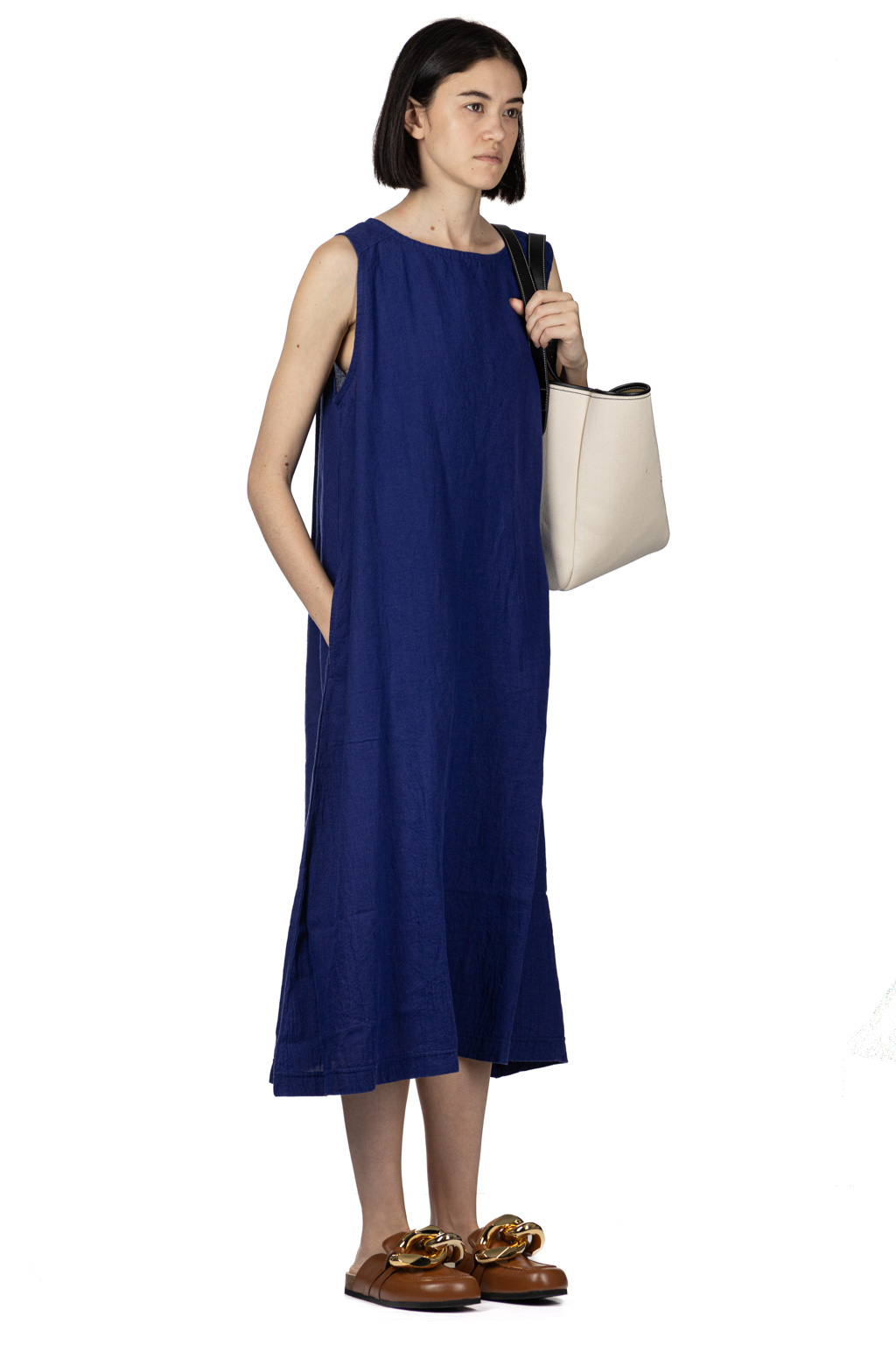 A+koloni - Azumadaki Linen Sleeveless Dress - Indigo