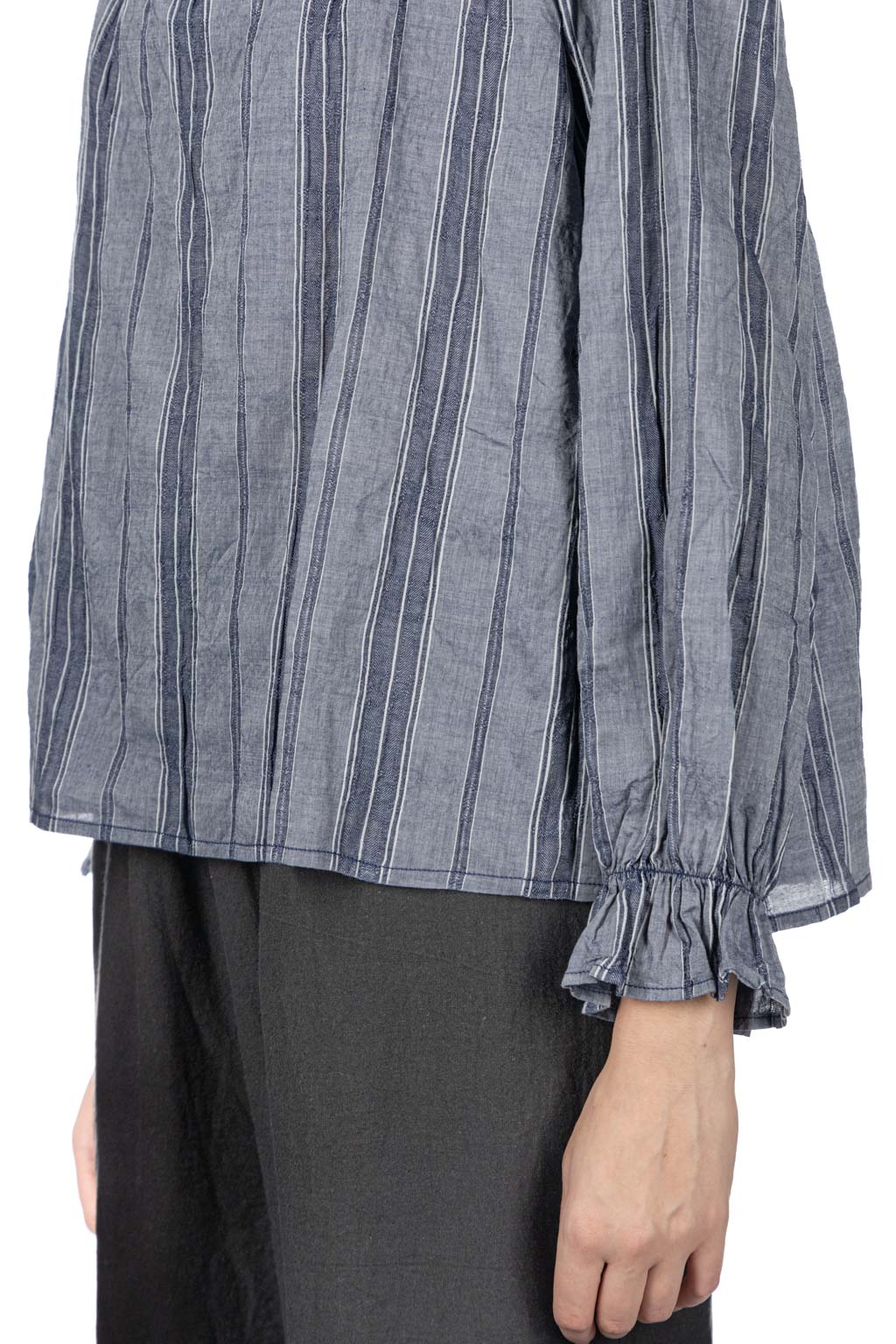 A+koloni - Stripe Frilled Blouse - Navy