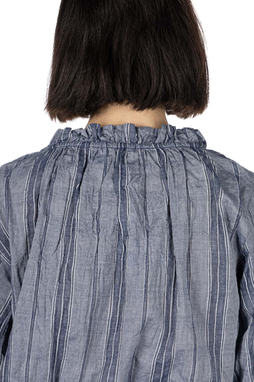 A+koloni - Stripe Frilled Blouse - Navy