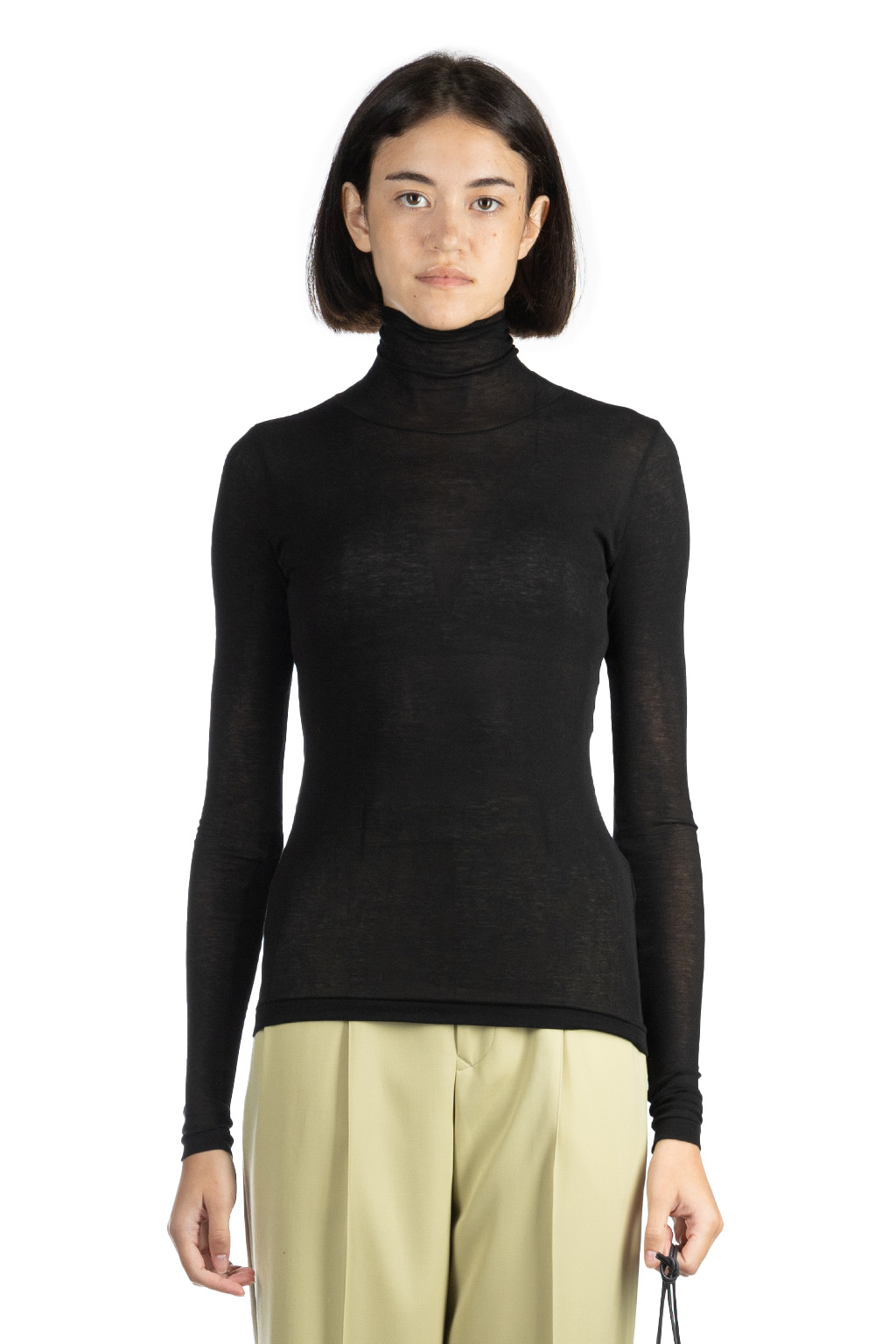 AURALEE | HIGH GAUGE SHEER RIB TURTLE NECK L/S TEE-Black | Women | Blue  Button Shop