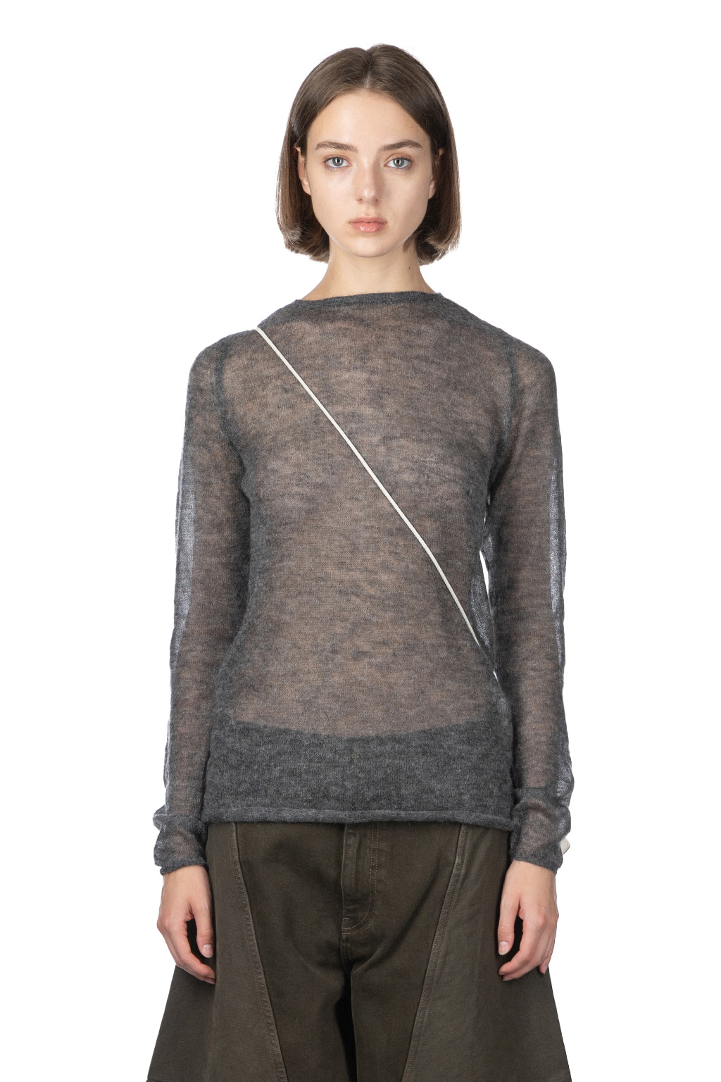 AURALEE | KID MOHAIR SHEER KNIT BOAT NECK-Top Charcoal | Women | Blue  Button Shop