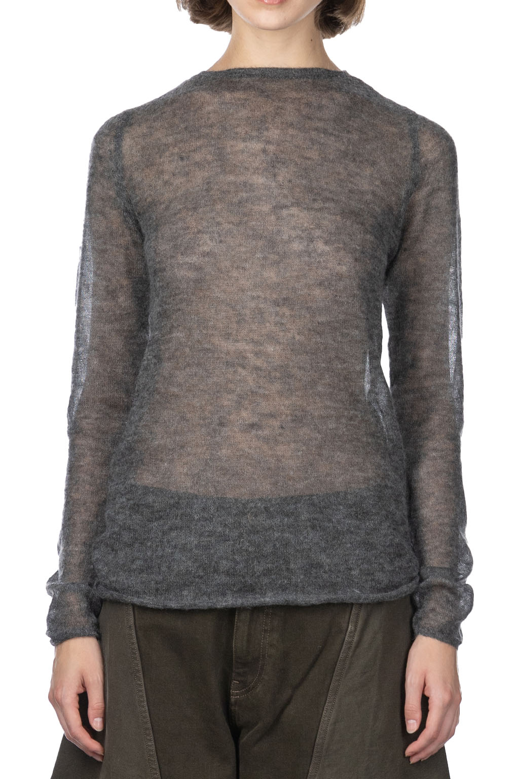 AURALEE | KID MOHAIR SHEER KNIT BOAT NECK-Top Charcoal | Women | Blue  Button Shop