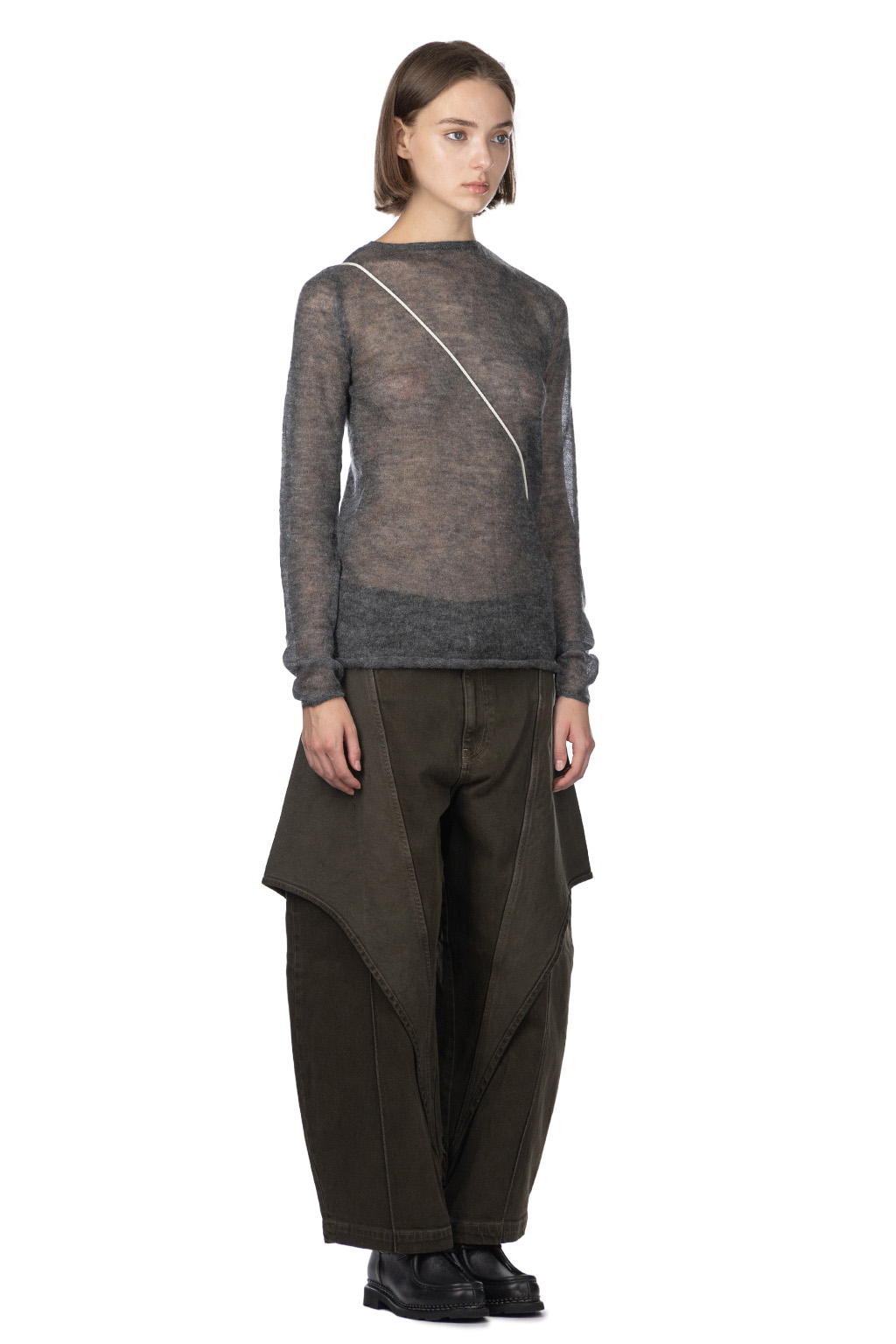 AURALEE | KID MOHAIR SHEER KNIT BOAT NECK-Top Charcoal | Women | Blue  Button Shop