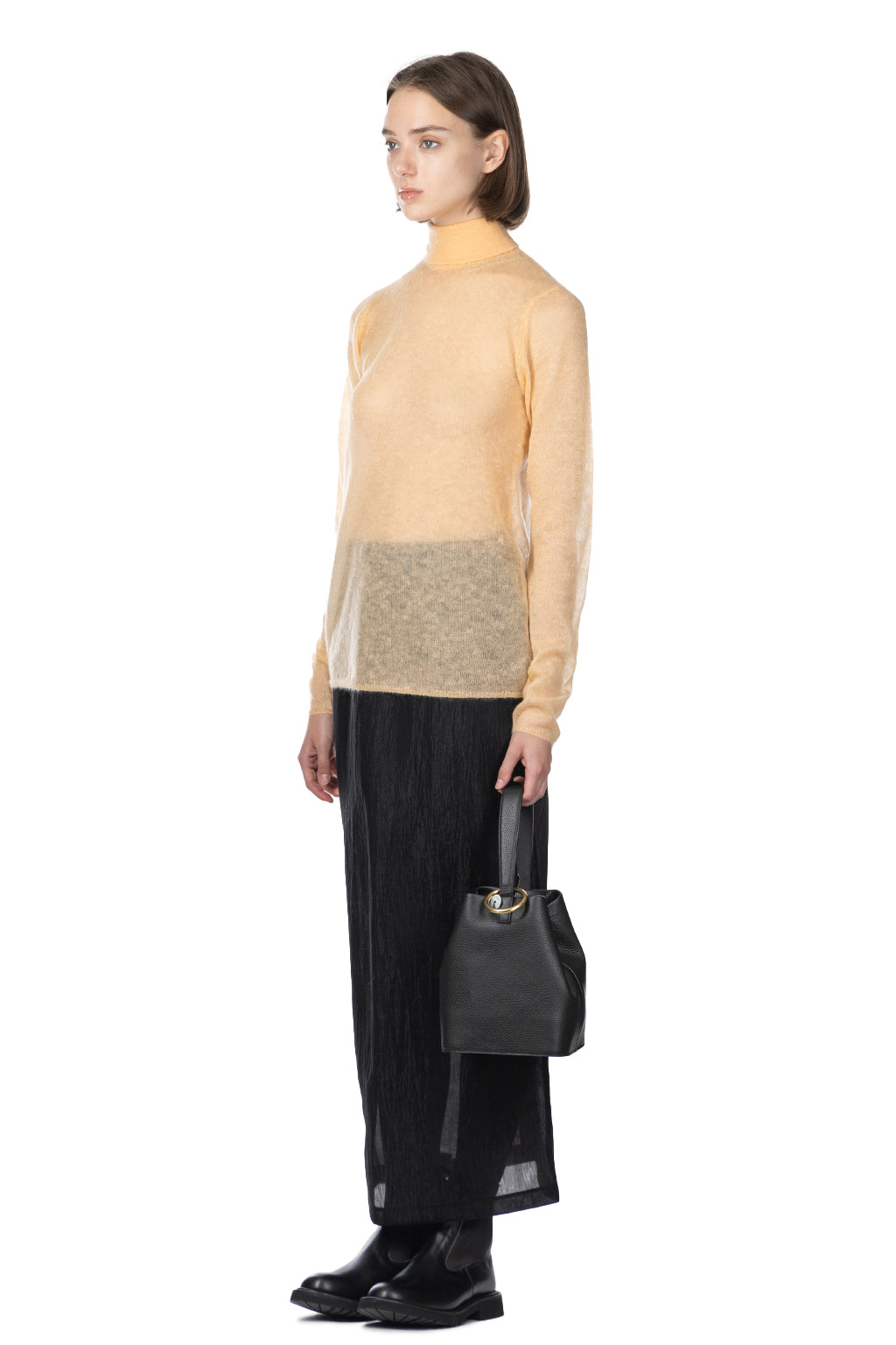 AURALEE - Kid Mohair Sheer Knit Turtleneck - Light Orange