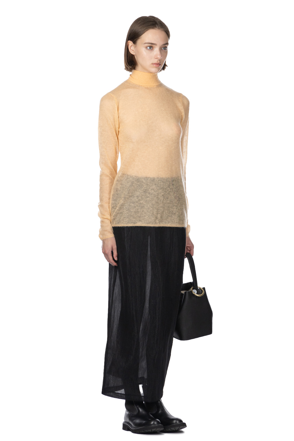 AURALEE - Kid Mohair Sheer Knit Turtleneck - Light Orange