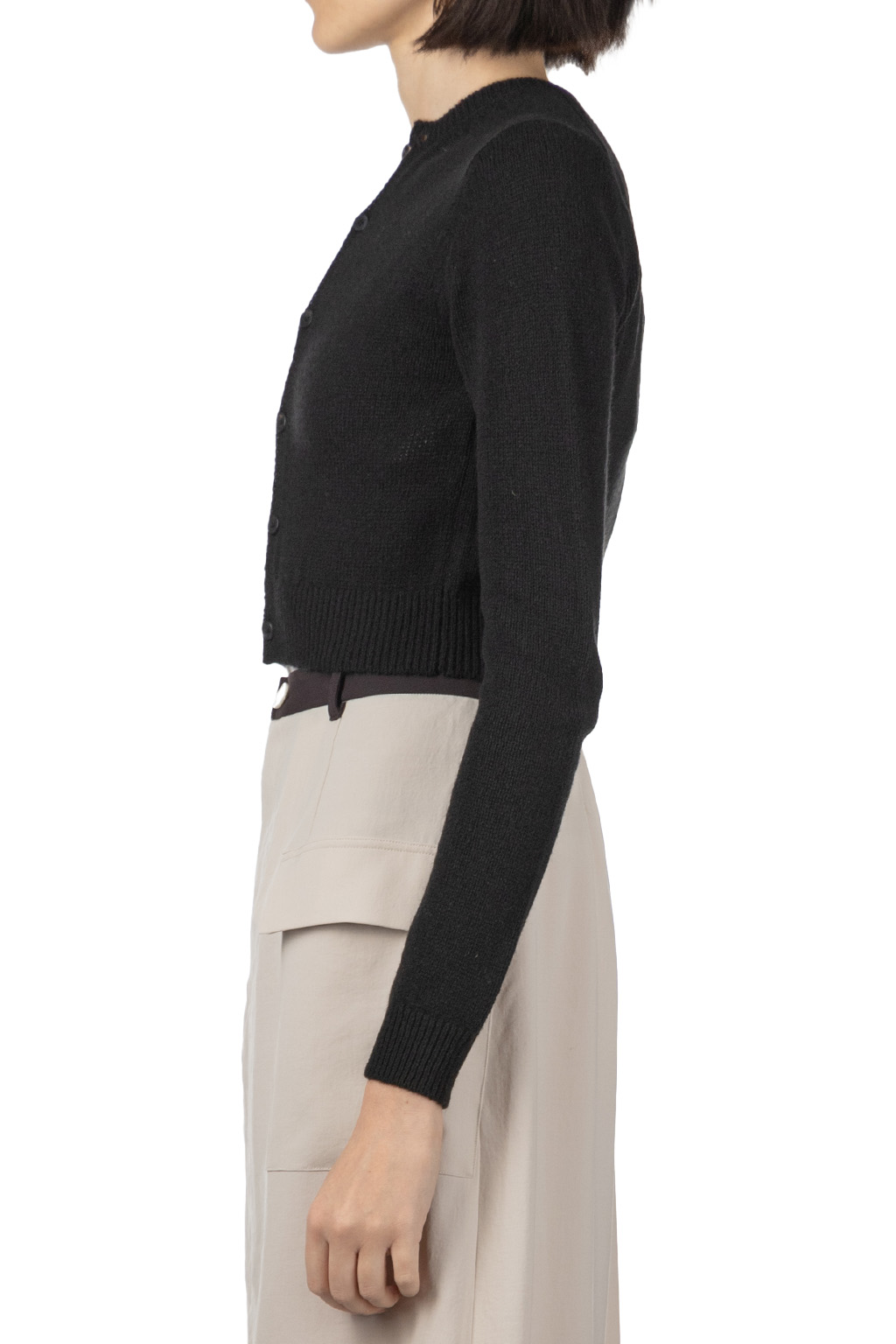 AURALEE - Summer Cashmere Knit Crew Neck Cardigan - Black