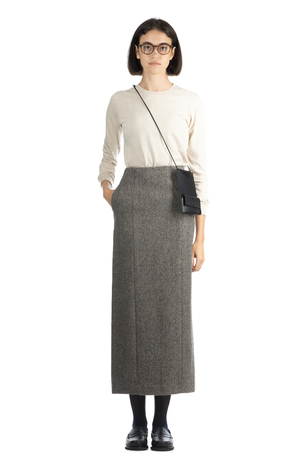 AURALEE | TENSE WOOL DOUBLE CLOTH SKIRT-KHAKI TWEED | Women | Blue Button  Shop