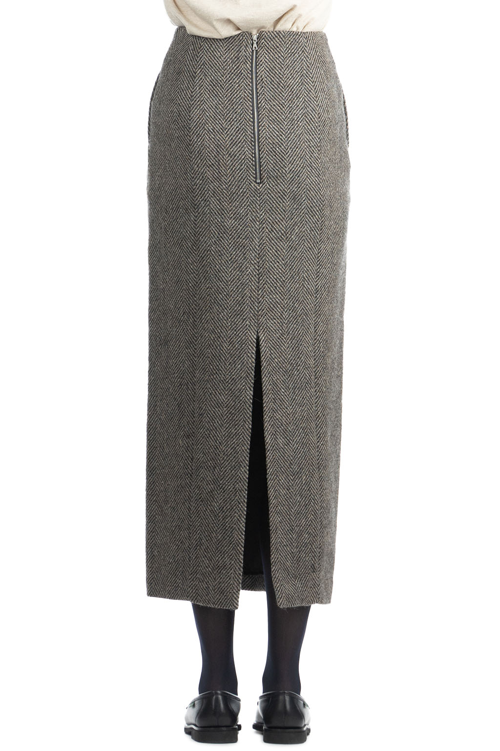 AURALEE - TENSE WOOL DOUBLE CLOTH SKIRT-KHAKI TWEED