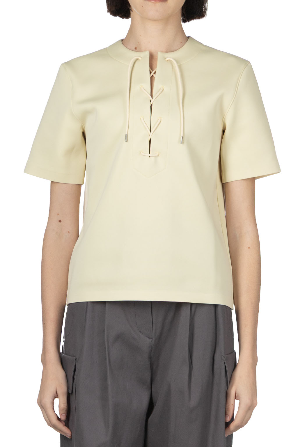 AURALEE - Wetsuit Jersey Lace Up Tee - Ivory Beige