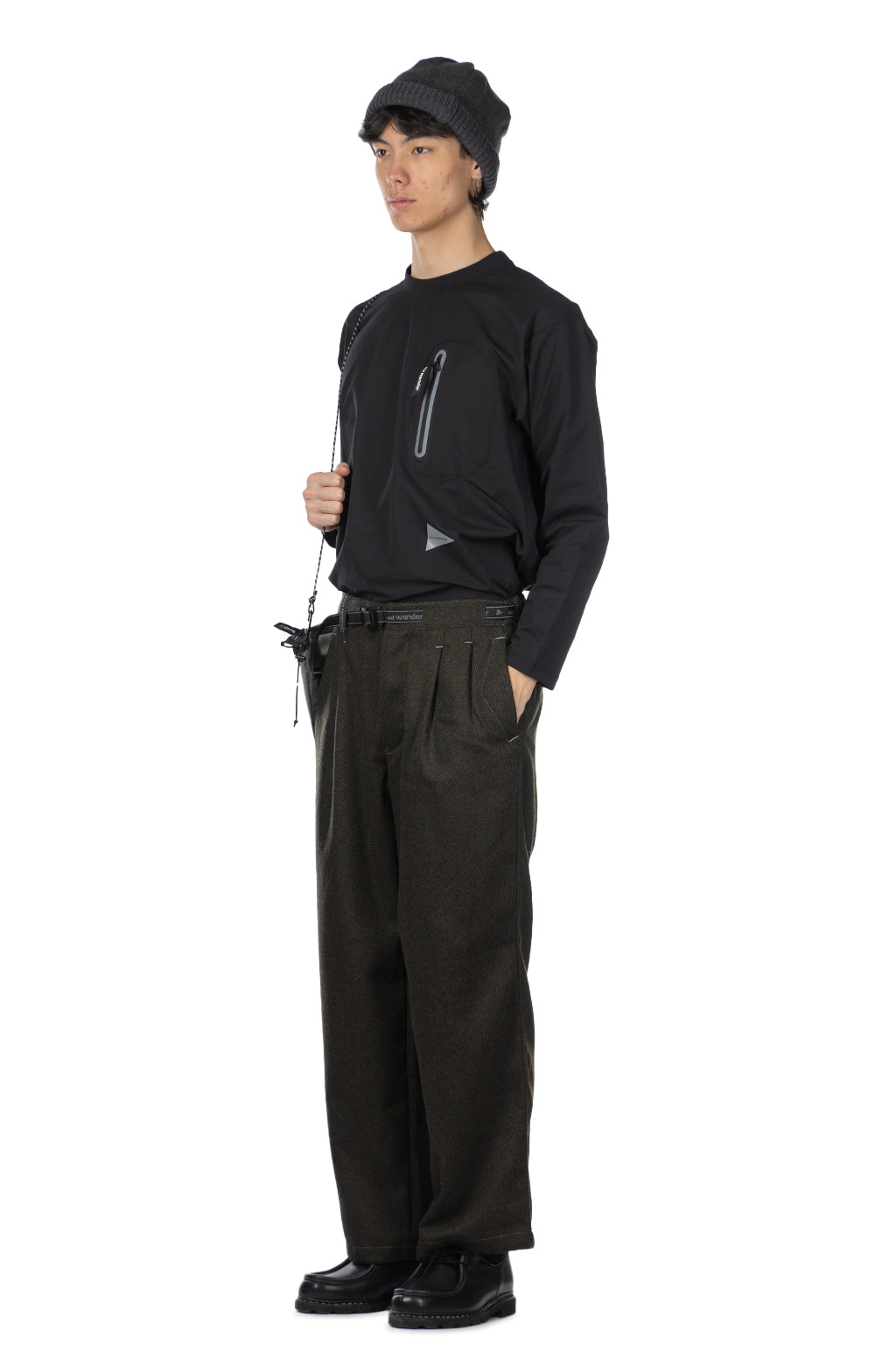 And Wander - REWOOL Tweed Wide Pants - Khaki