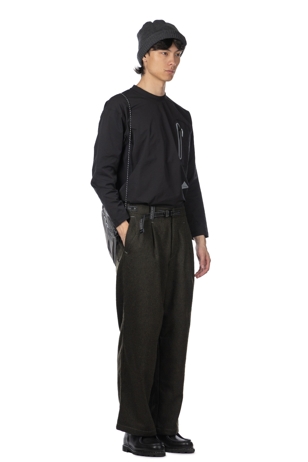 And Wander - REWOOL Tweed Wide Pants - Khaki