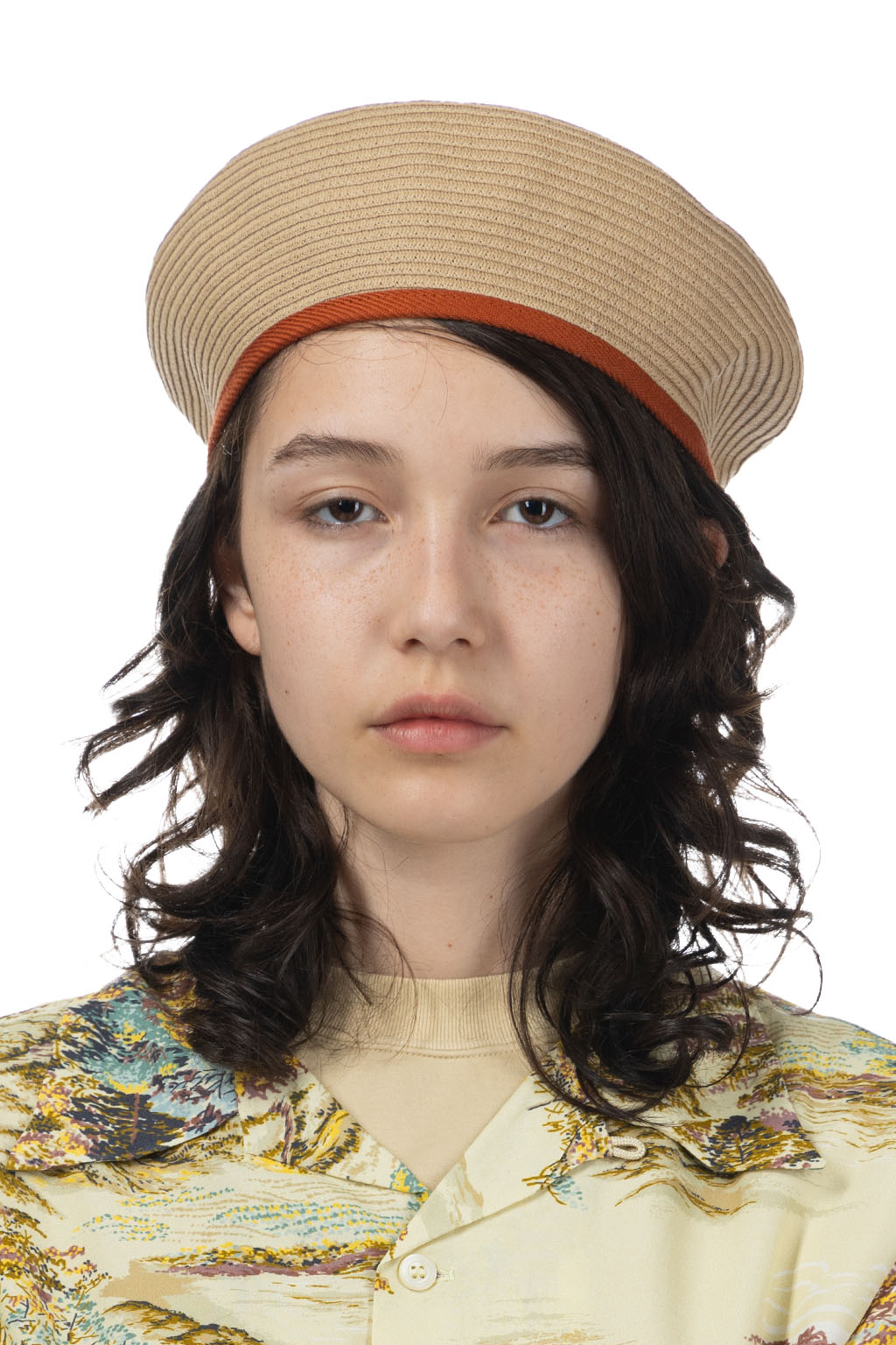 Cableami - Cotton Braid Beret - Orange / Beige