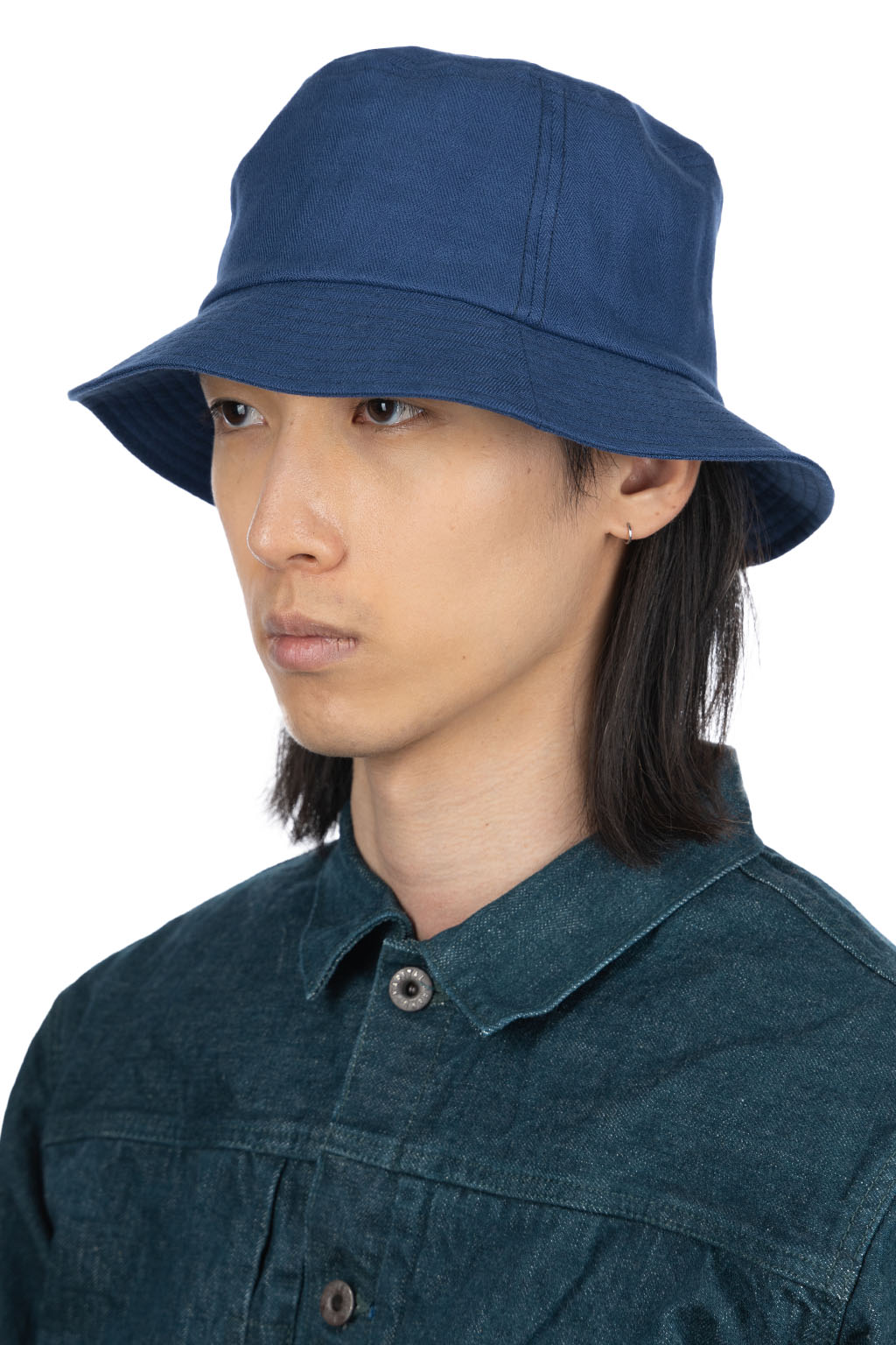 Cableami | Linen Herringbone Bucket Hat - Indigo | Men | Blue
