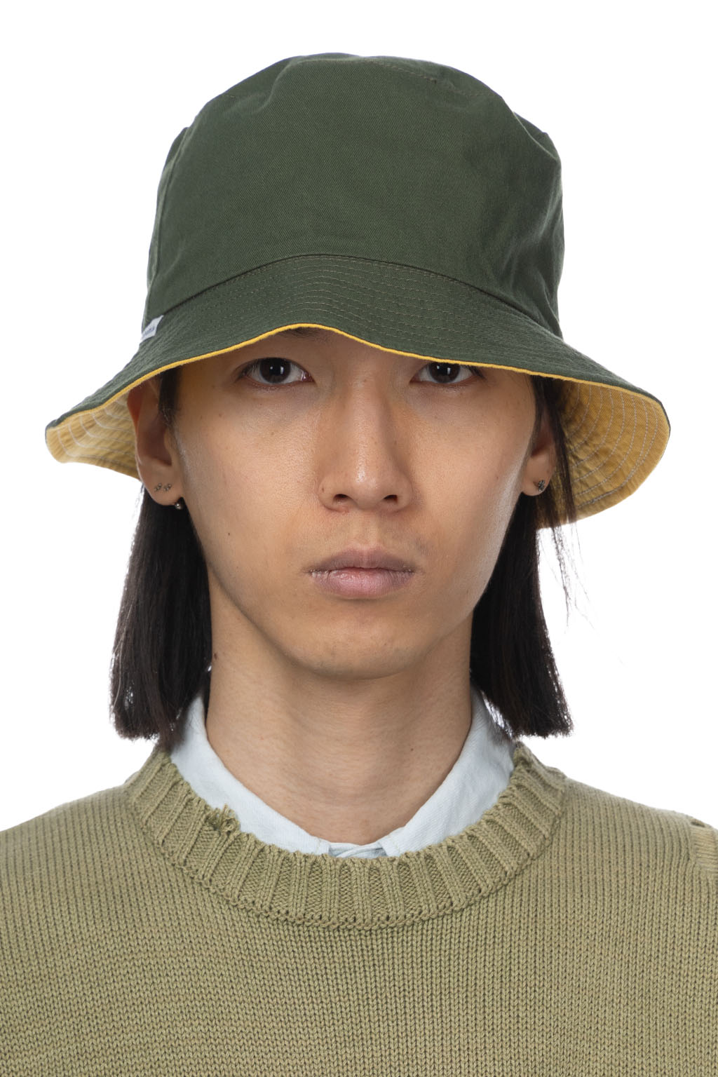 Cableami - Loose Light Chino Bucket Hat Reversible - Olive / Lemon