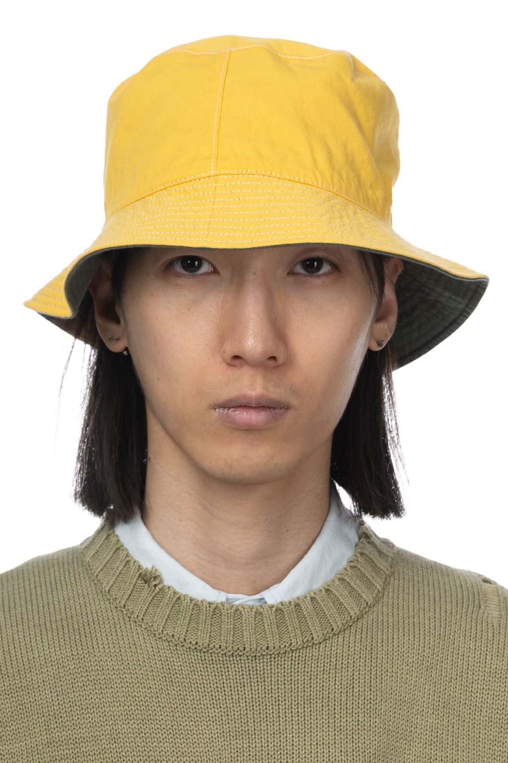 Cableami - Loose Light Chino Bucket Hat Reversible - Olive / Lemon