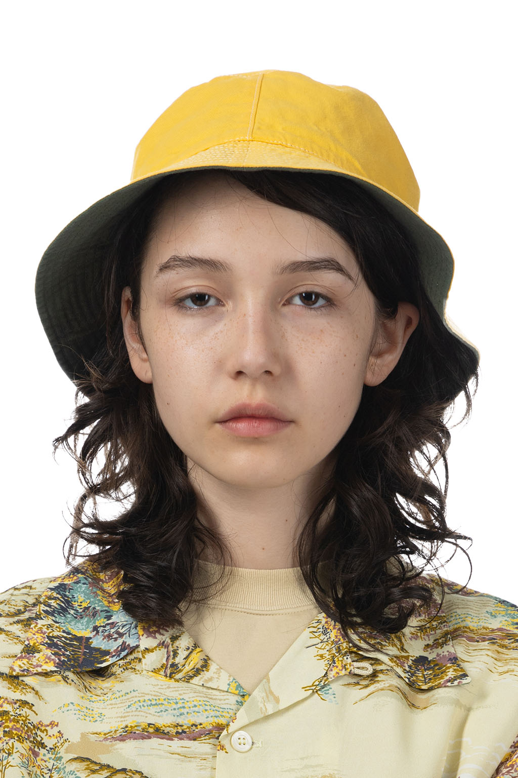 Cableami - Loose Light Chino Bucket Hat Reversible - Olive / Lemon