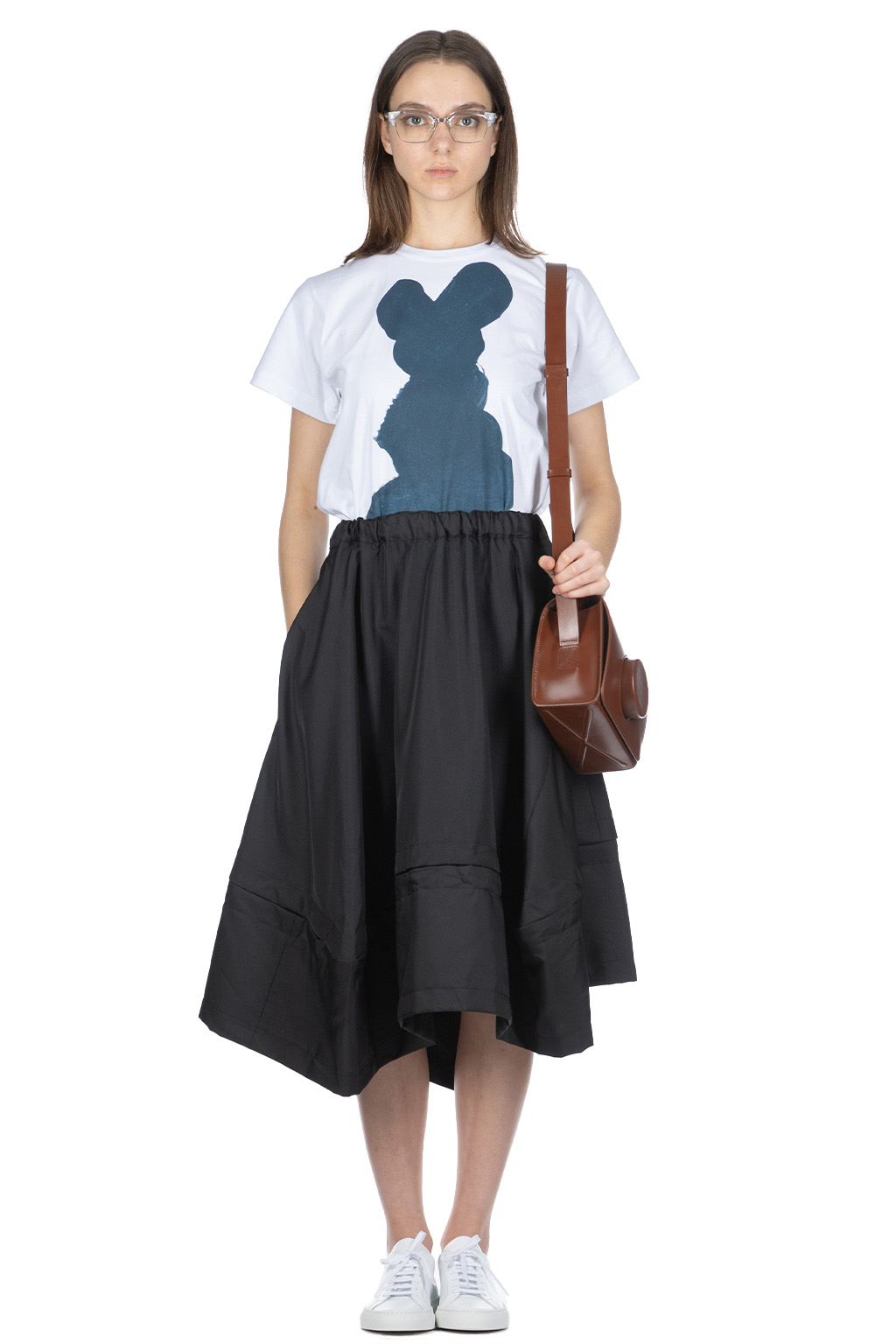 Mamicha - Blue French Crepe Stripe Pattern De Hoop Flared Skirt For Women