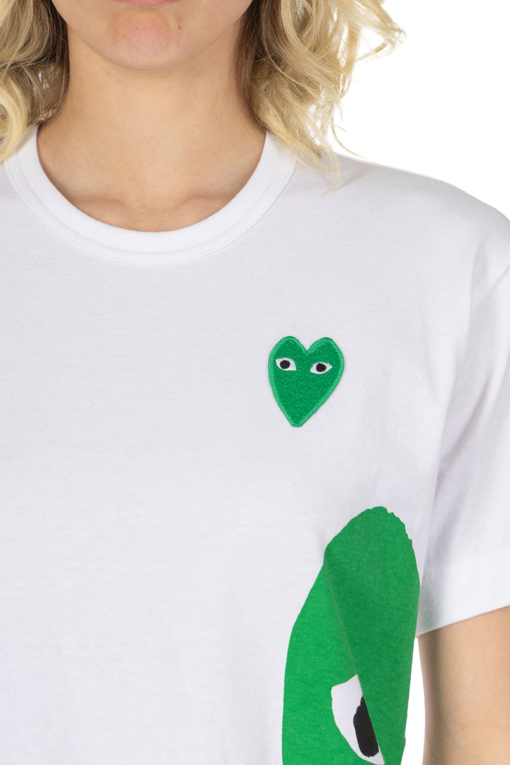 Comme Des Garcons Play Unisex Big x Small Green Heart T-Shirt - White