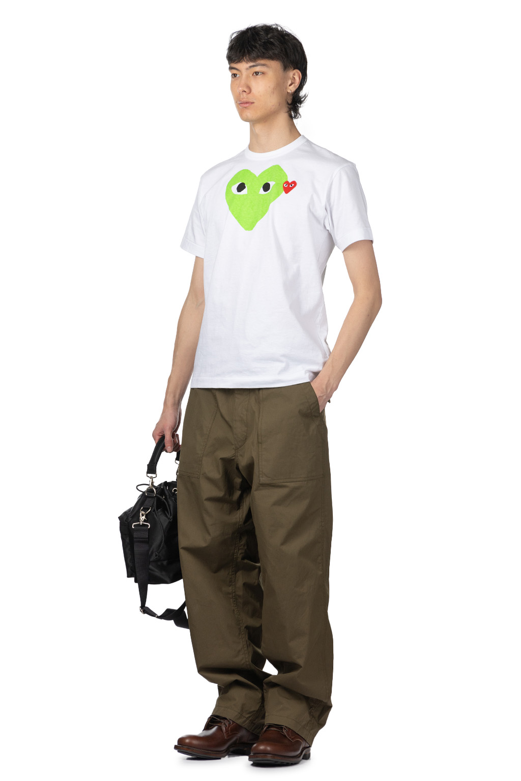 Comme Des Garcons Play - Unisex Big x Small Green Heart T-Shirt - White