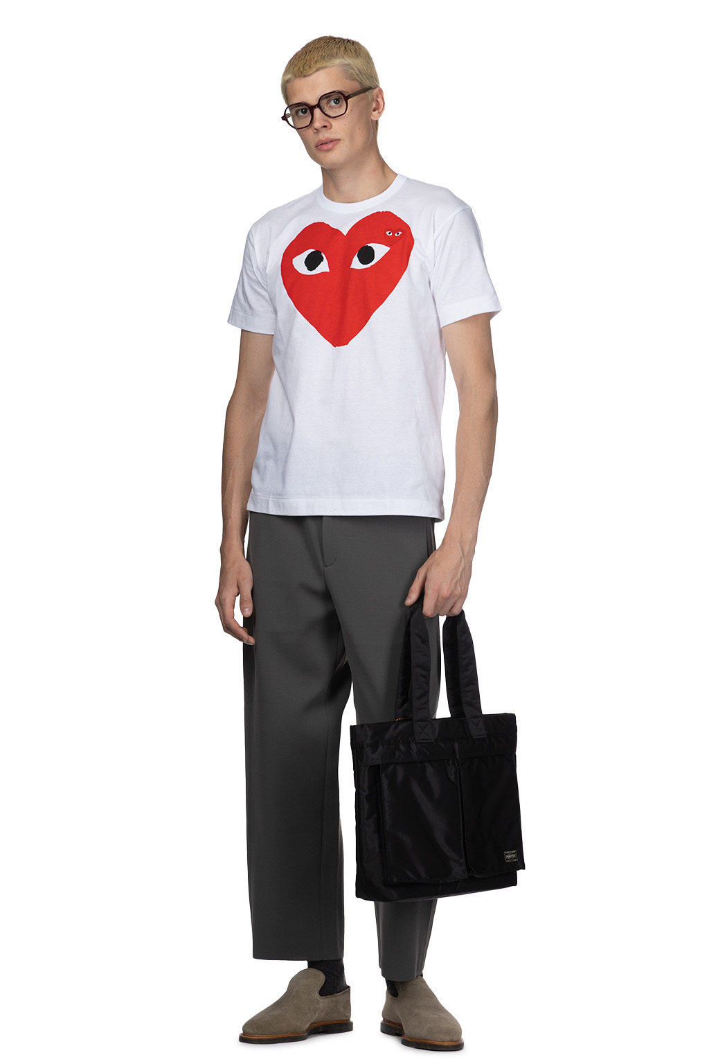 Comme Des Garcons Play - Unisex Big x Small Red Heart T-Shirt - White 