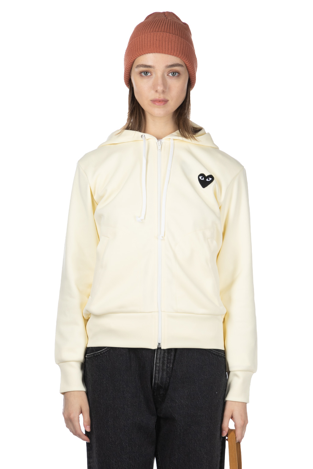 Comme Des Garcons Play Unisex Black Heart Full Zip Hoodie Ivory Women Blue Button Shop