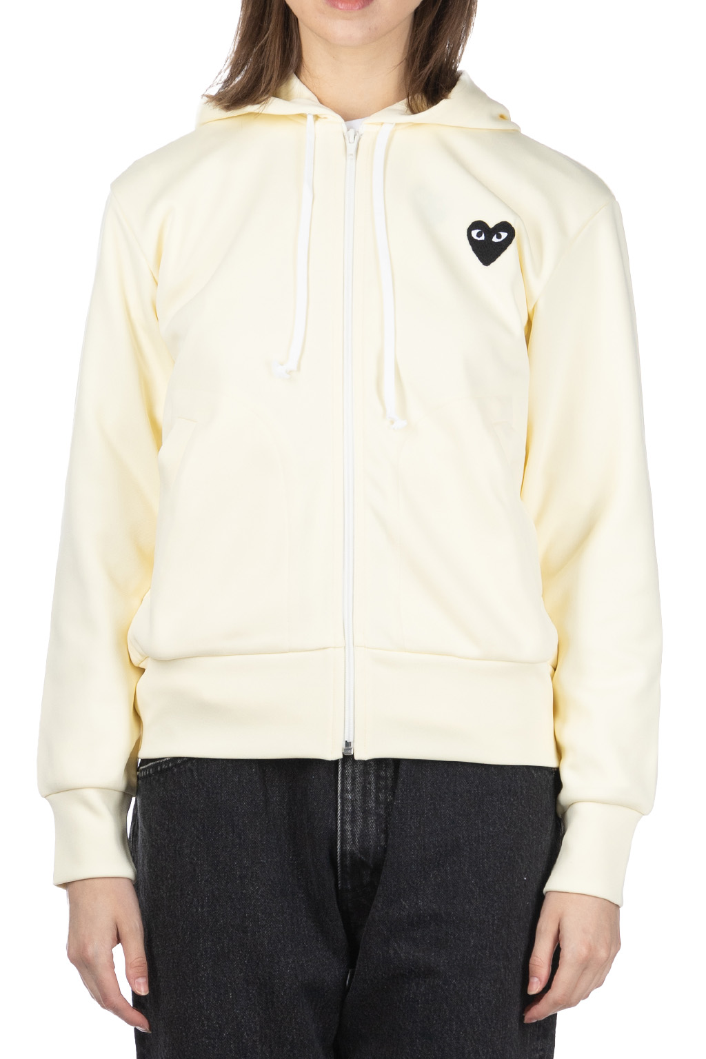 Comme Des Garcons Play Unisex Black Heart Full Zip Hoodie Ivory Women Blue Button Shop