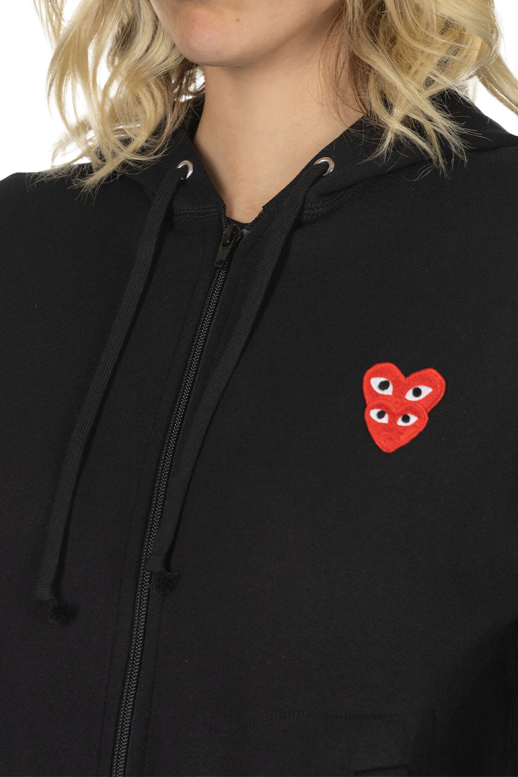 Comme Des Garcons Play Unisex Double Red Heart Zip Hoodie - Black