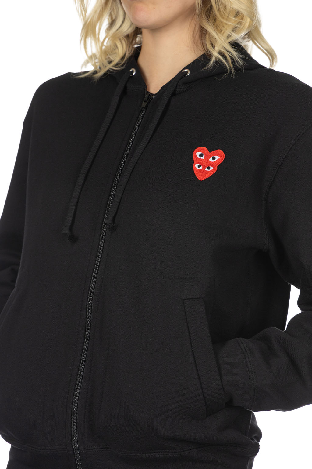 Comme Des Garcons Play Unisex Double Red Heart Zip Hoodie - Black