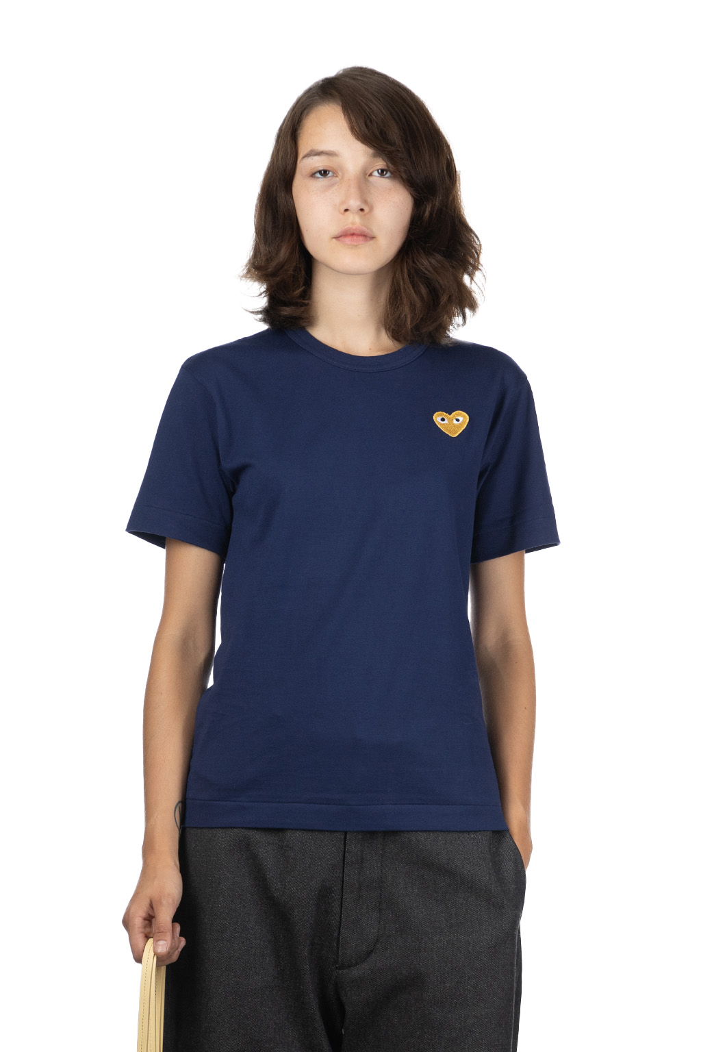 Comme Des Garcons Play Unisex Gold Heart T Shirt Navy Women Blue Button Shop