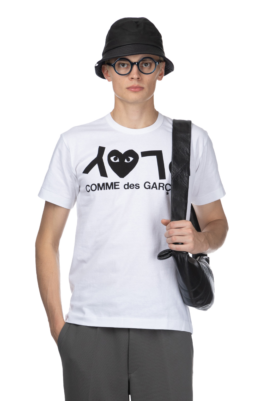 Comme Des Garcons Play Unisex Play Text Logo T Shirt White Men Blue Button Shop