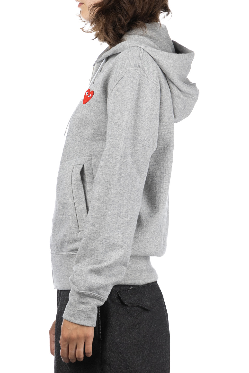 Comme Des Garcons Play - Unisex Red Heart Full Zip Hoodie - Grey