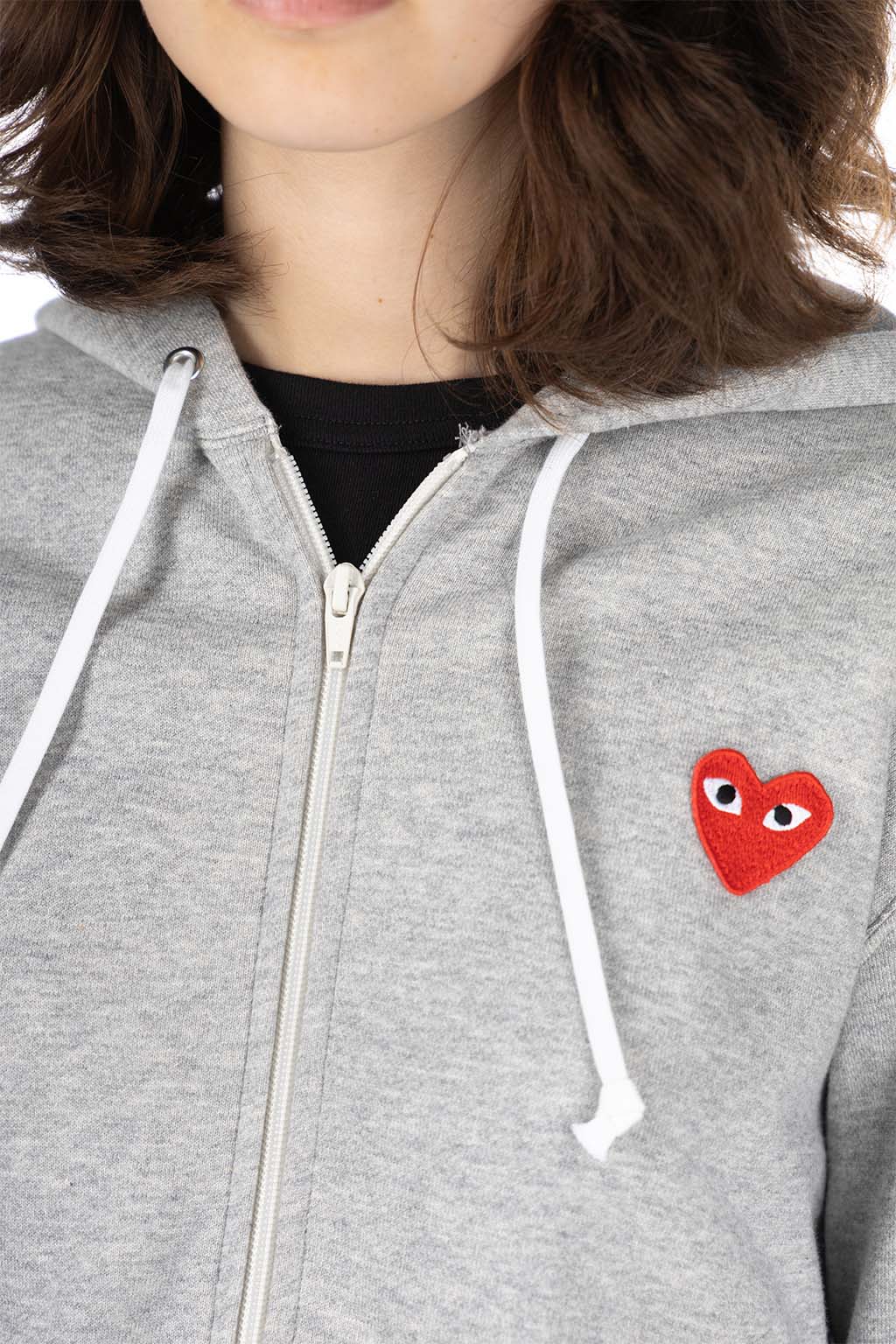 Comme Des Garcons Play - Unisex Red Heart Full Zip Hoodie - Grey