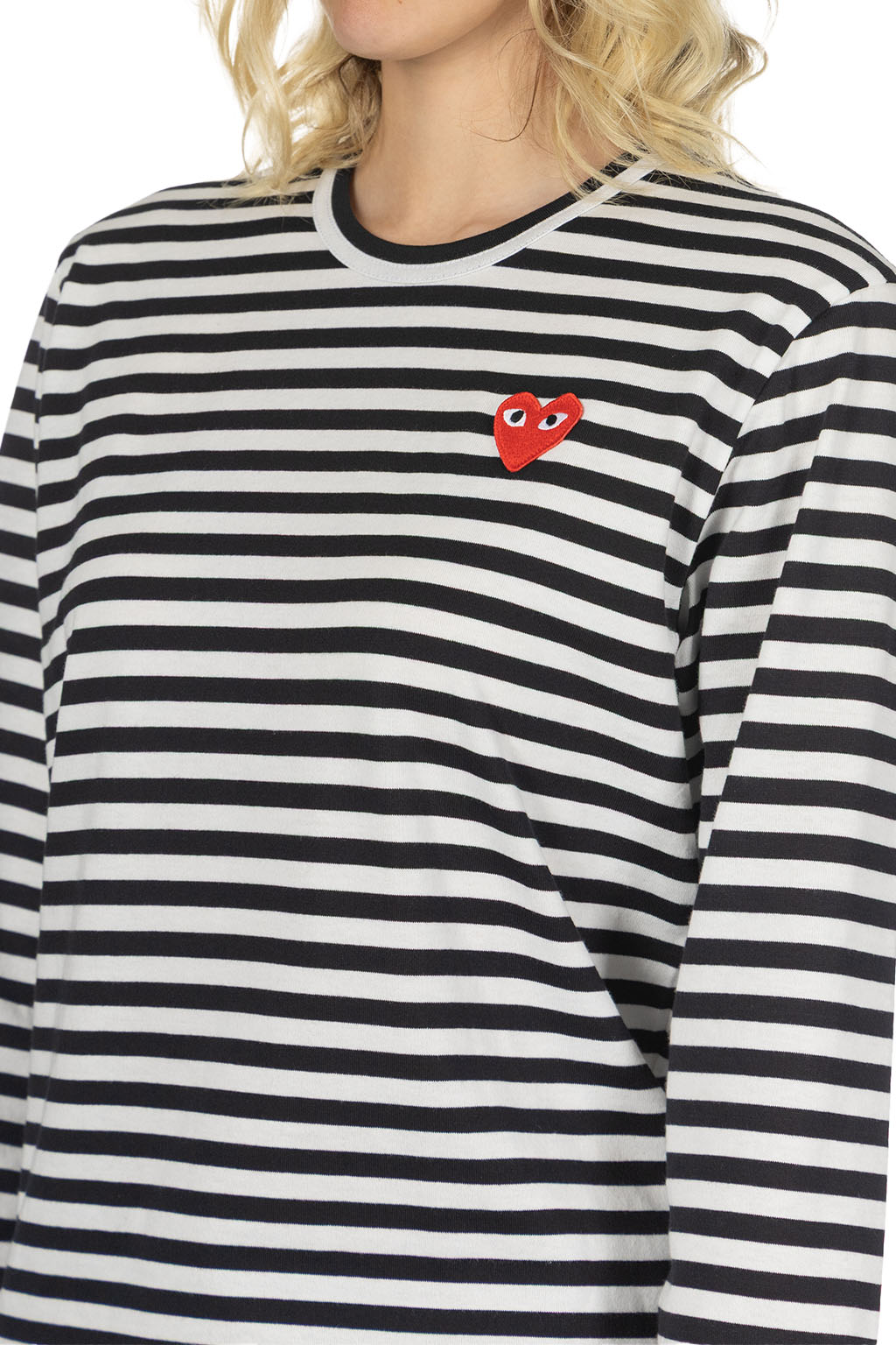 Comme Des Garcons Play Unisex Red Heart Striped LS T-Shirt - Black x White