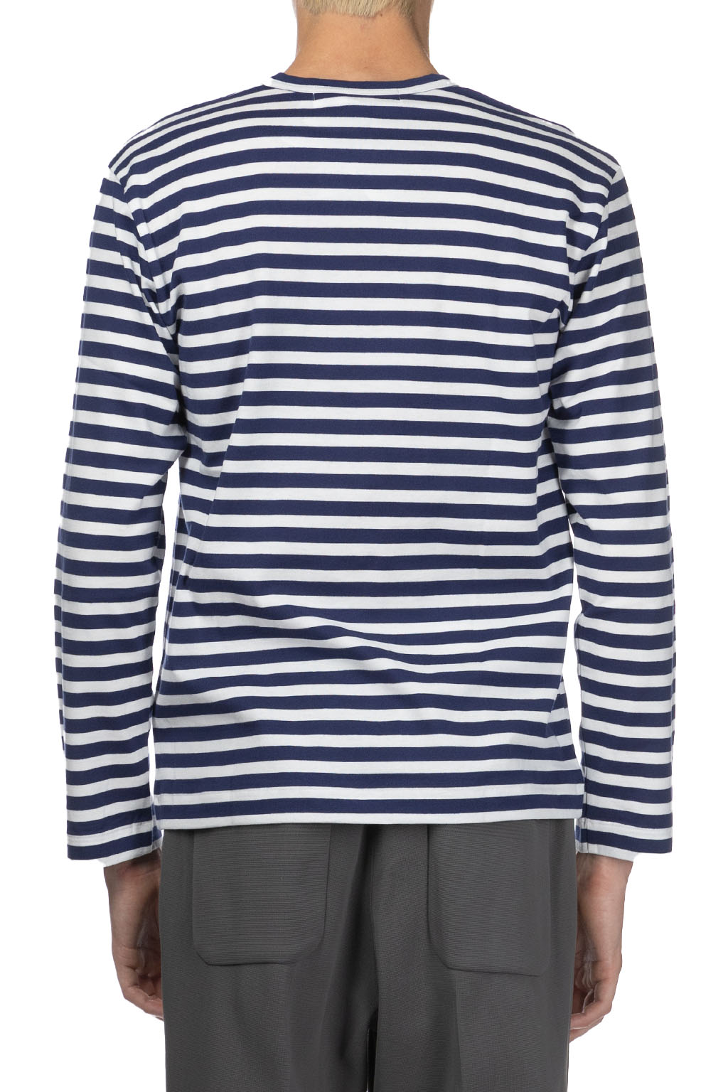 Comme Des Garcons Play - Unisex Red Heart Striped LS T-Shirt - Navy x White