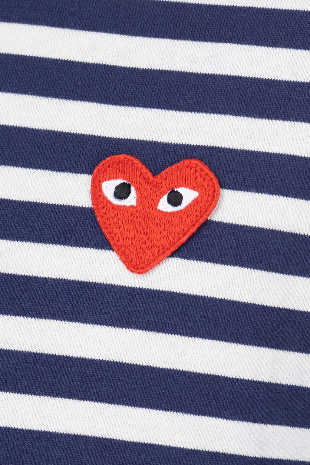 Comme Des Garcons Play - Unisex Red Heart Striped LS T-Shirt - Navy x White