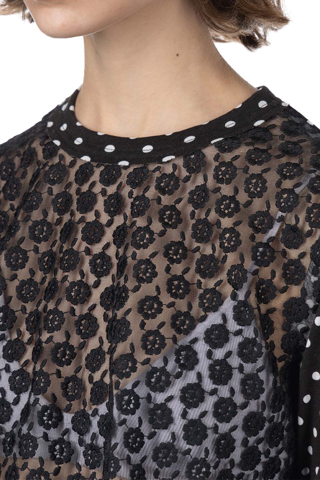 Comme Des Garcons TAO - Organdy Embroidered Jersey Dot Print LS Top Black x Black