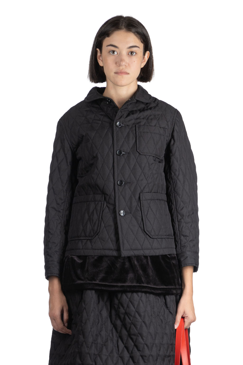 Comme Des Garcons TAO Poly Herringbone Quilting Jacket Black Women Blue Button Shop