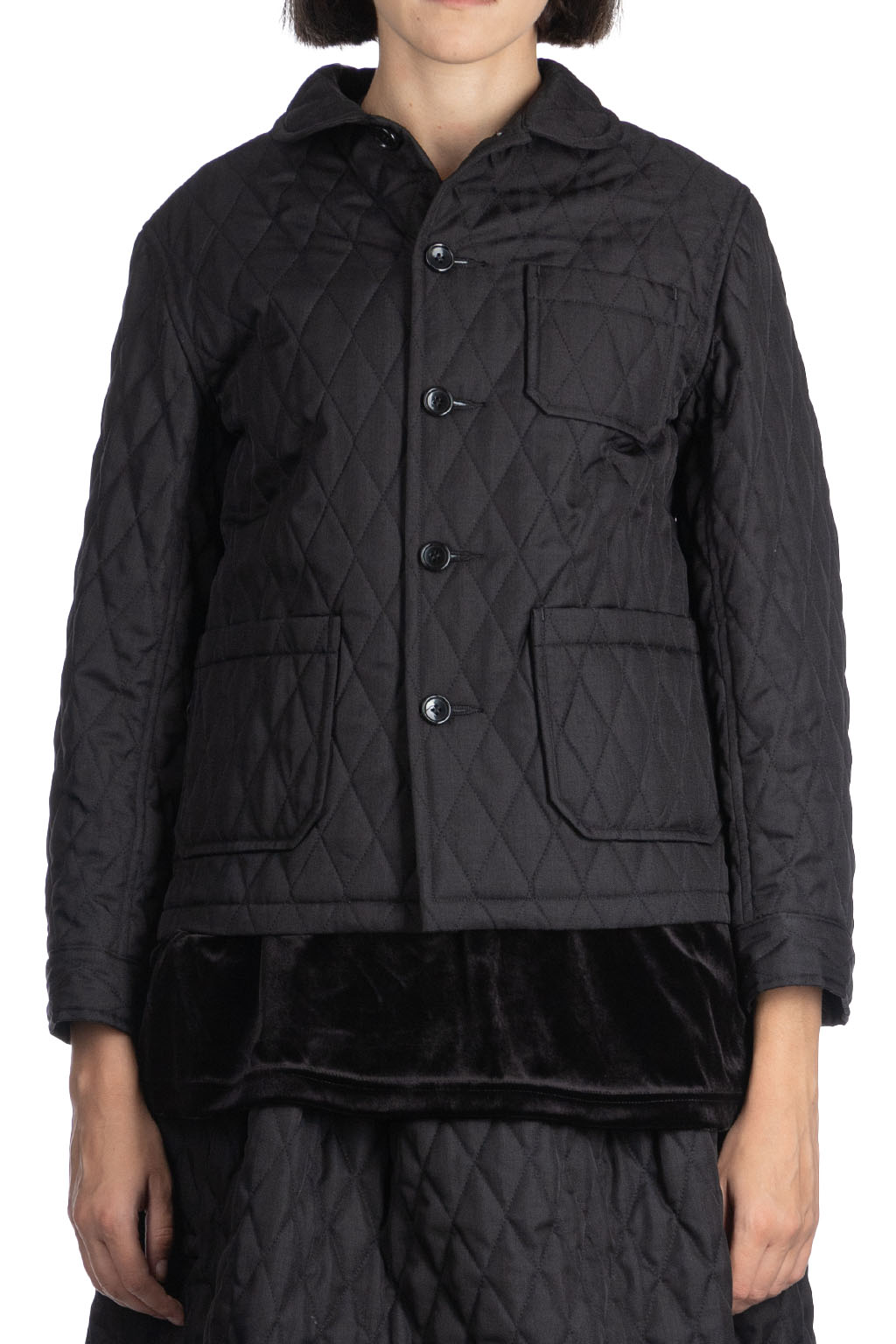 Comme Des Garcons TAO Poly Herringbone Quilting Jacket Black Women Blue Button Shop