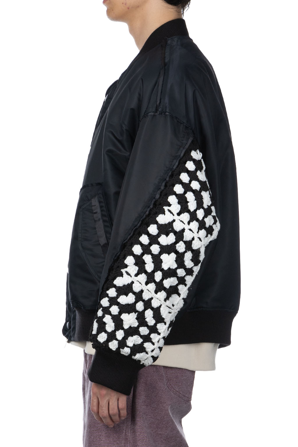 DISCOVERED - Crochet Sleeve MA-1 Jacket - Black x Black