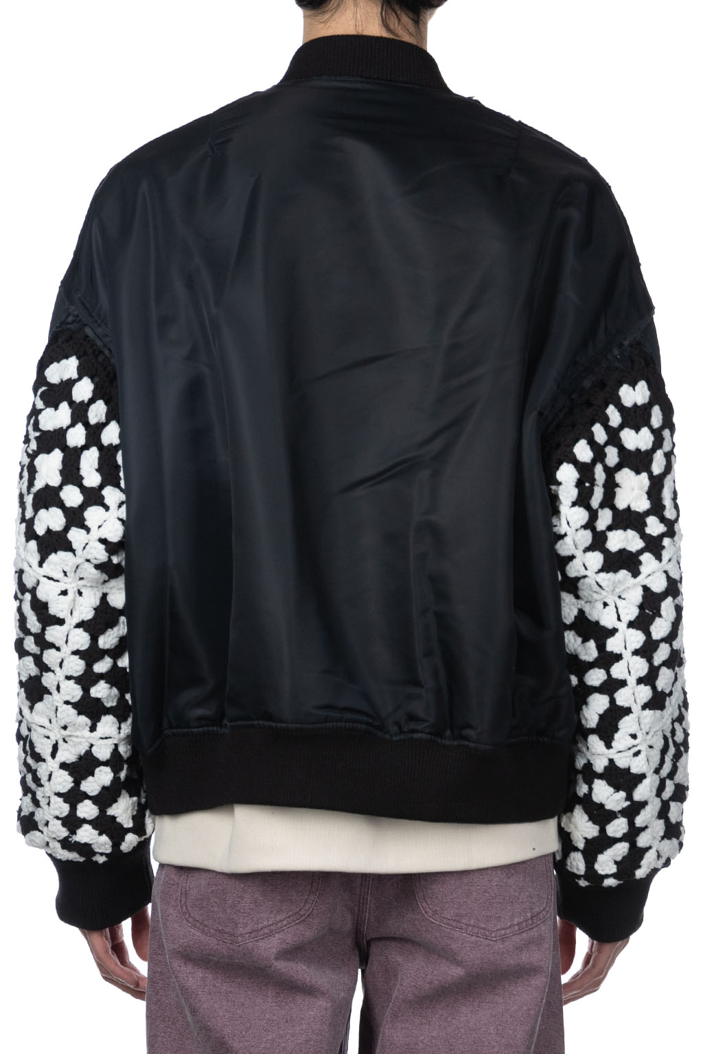 DISCOVERED - Crochet Sleeve MA-1 Jacket - Black x Black