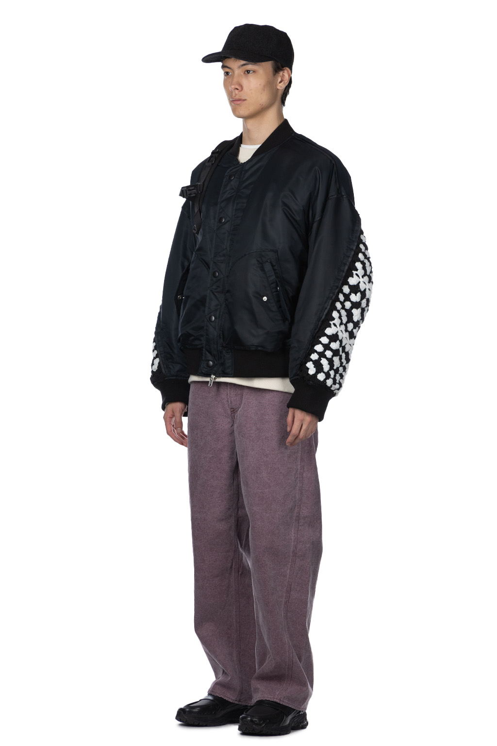 DISCOVERED - Crochet Sleeve MA-1 Jacket - Black x Black