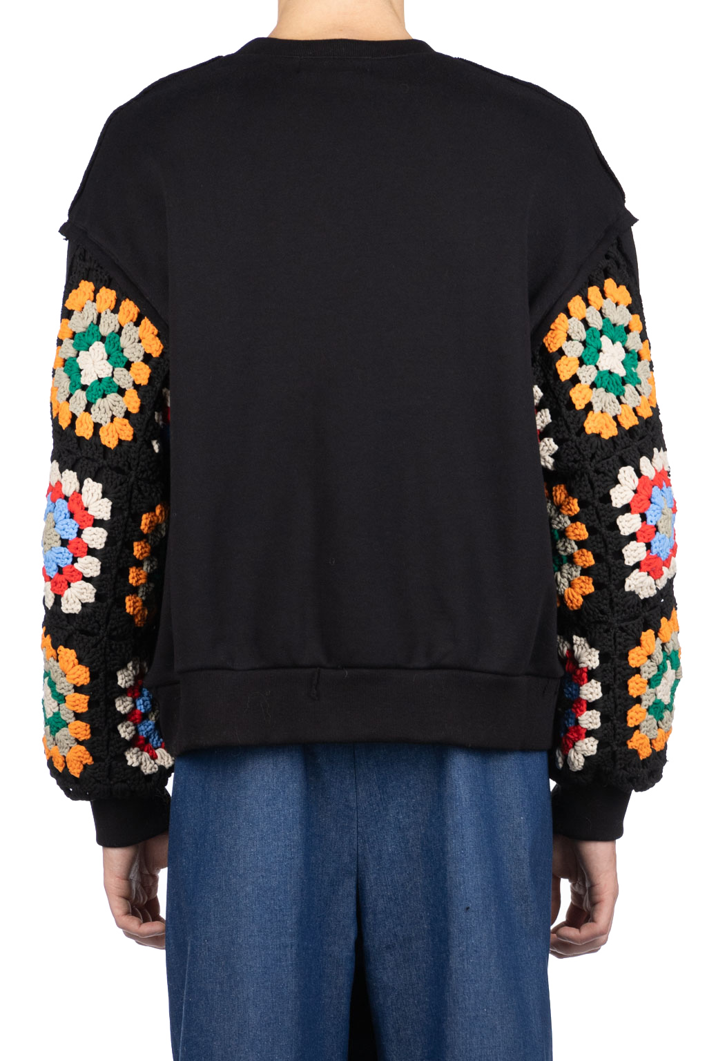 Discovered - Crochet Sleeve Sweatshirt - Black