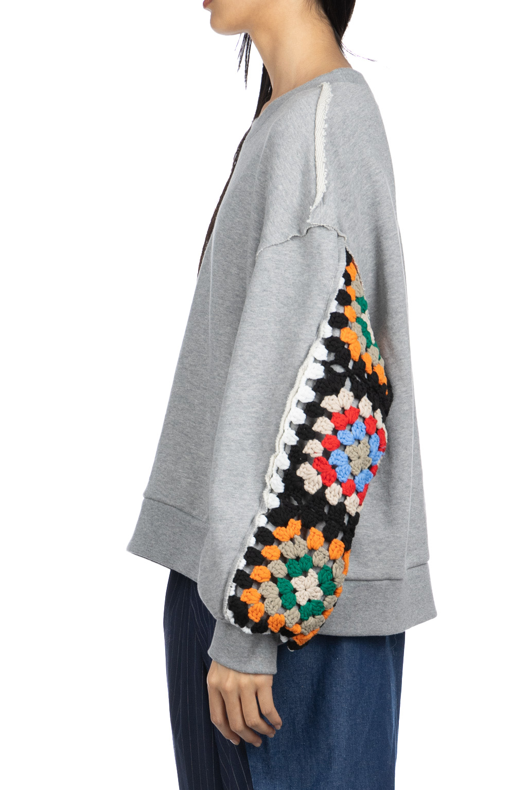 Discovered - Crochet Sleeve Sweatshirt - Grey