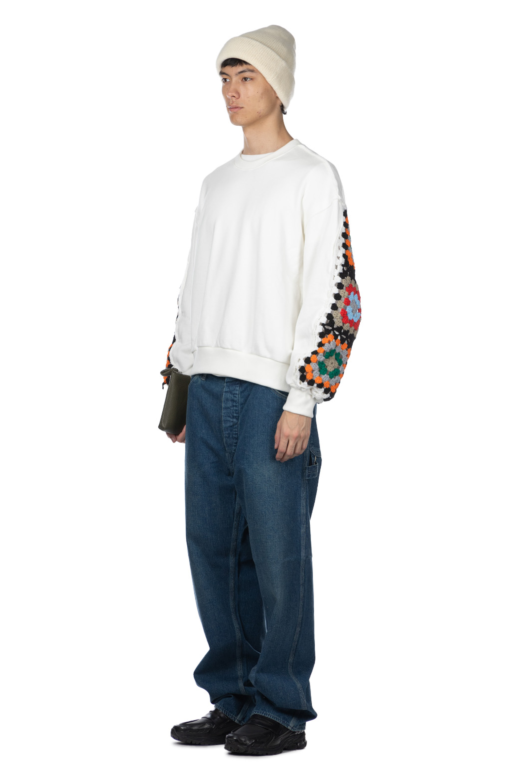 DISCOVERED - Crochet Sleeve Sweatshirt - White