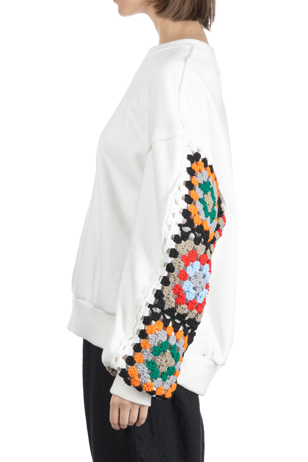 DISCOVERED - Crochet Sleeve Sweatshirt - White