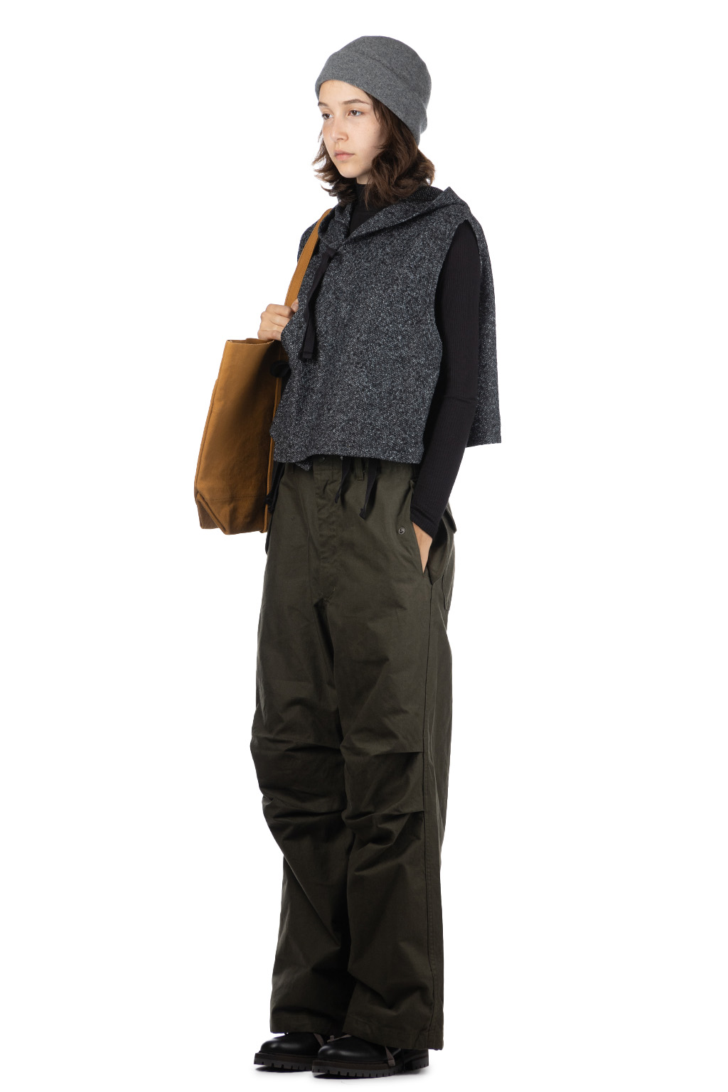 Engineered Garments - Hooded Knit Vest - Charcoal Wool Poly Melange Knit