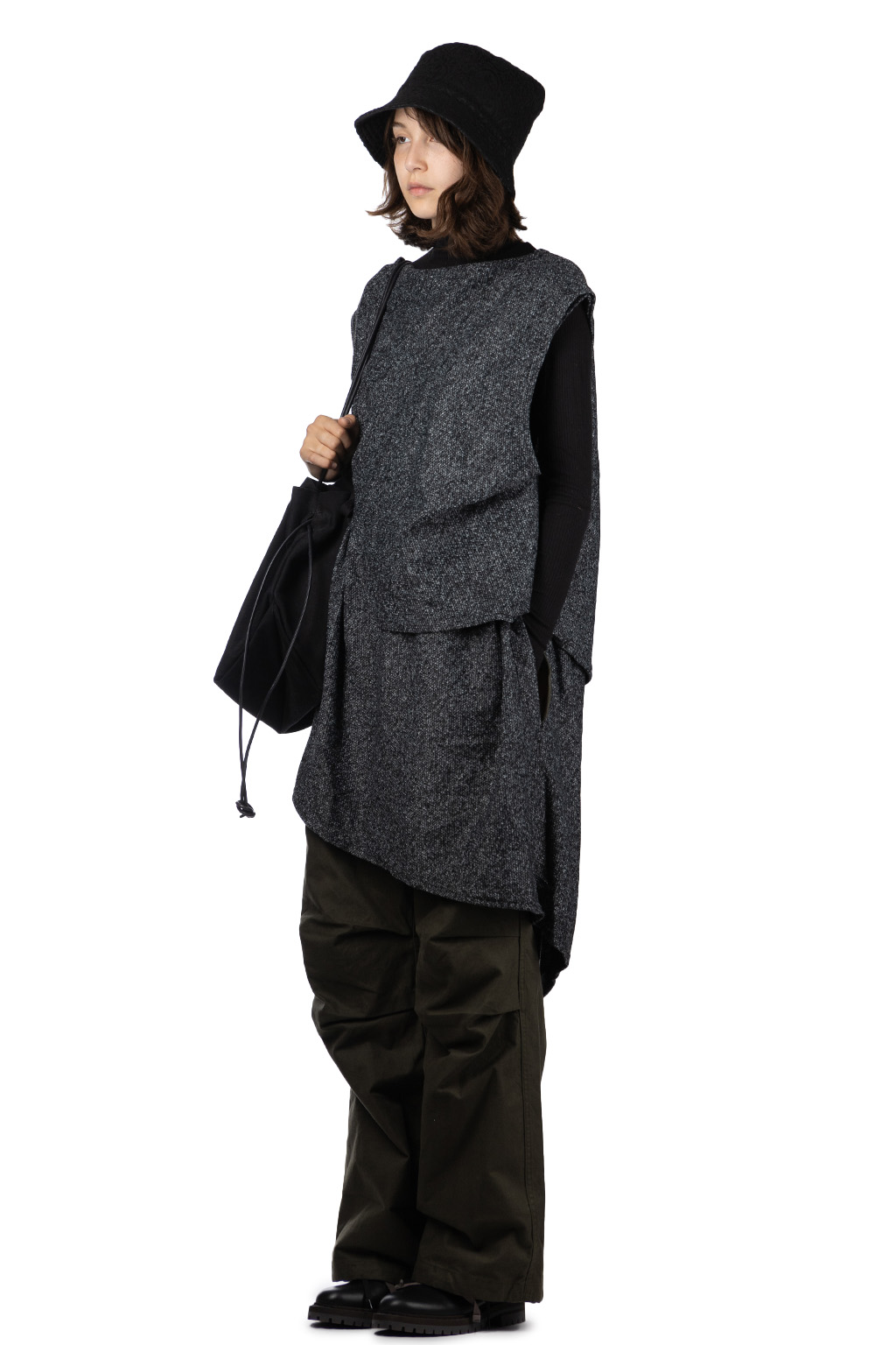 Engineered Garments - Knit Wrap Vest - Charcoal Wool Poly Melange Knit