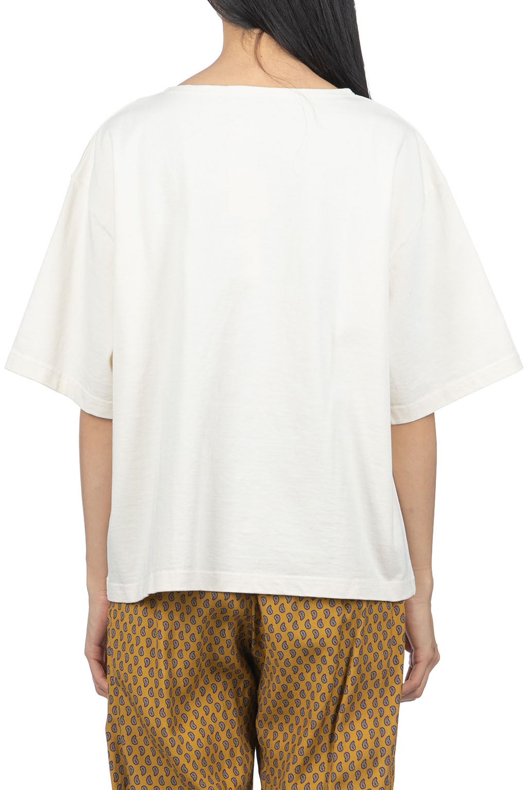 ichi - Cotton Jersey Boatneck Loose T-Shirt - Ecru