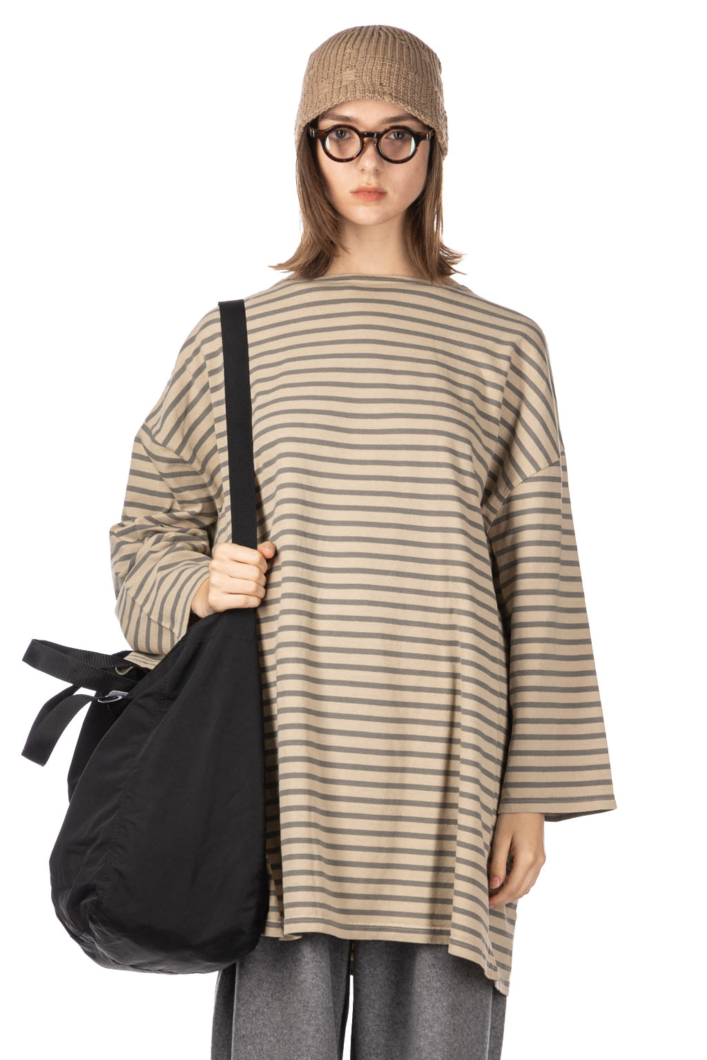 Ichi Overdye Stripe Pullover - Grey